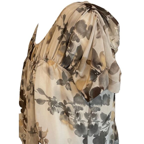 A.N.A. Sheer Top Size XL Gray Brown Cap Sleeve Elastic Waist Scoop Neck - Picture 11 of 13